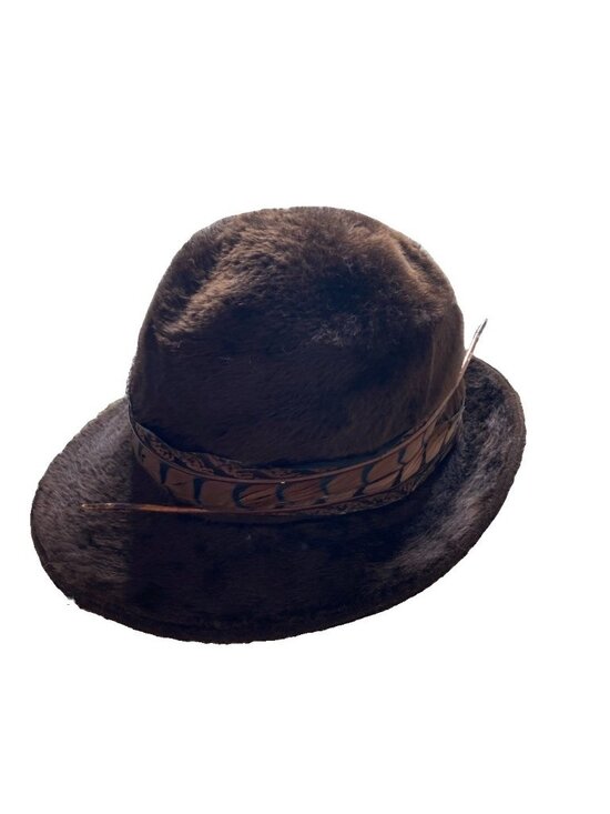 Vintage Italian Duchess Miss Alice Brown Fedora Hat 50s Faux Fur Feather 1950s main image 10